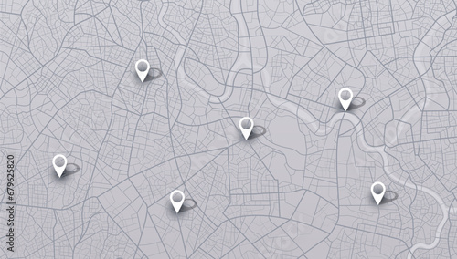 Gps tracking map, streets and blocks, route. Track navigation pins on street maps, navigate mapping technology and locate position pin. Futuristic travel gps map or location navigator vector