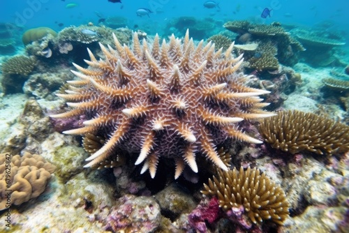 crown of thorns starfish on a coral