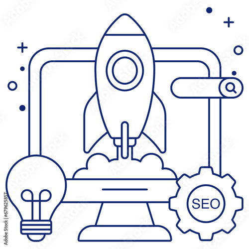        Rocket with gears, icon of startup management 


