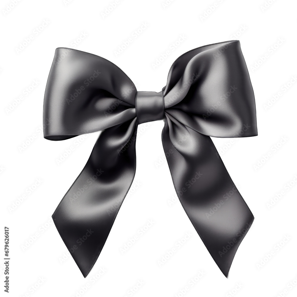 Charcoal gray satin ribbon and bow isolated on transparent background Charcoal gray satin ribbon and bow isolated on transparent background