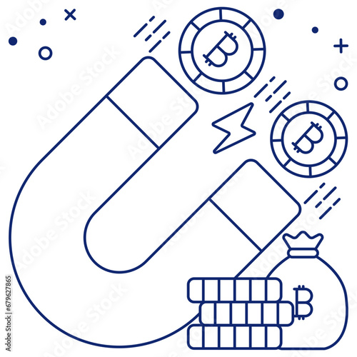 A linear design icon of attract bitcoin  

