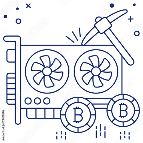 A unique design icon of bitcoin gpu card 

