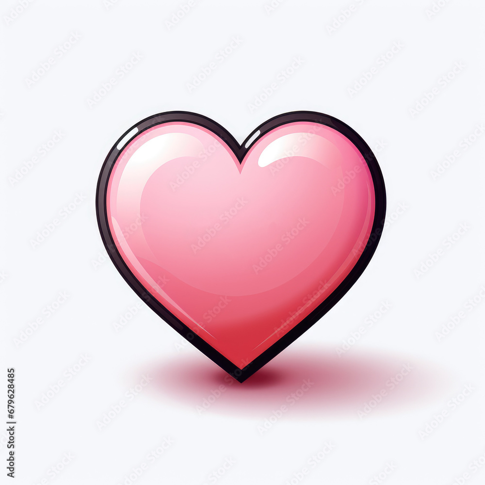 cute heart, simple line art with color, on white background