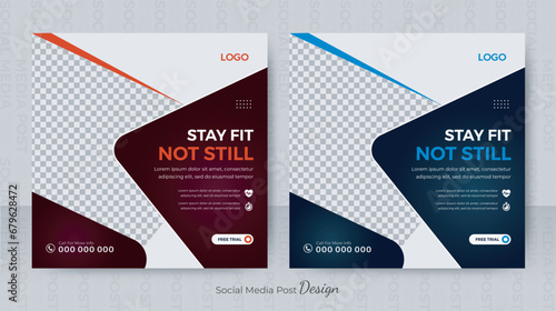 Fitness social media posts design vector template illustration. Stylish graphics Gym social media banner design layout.