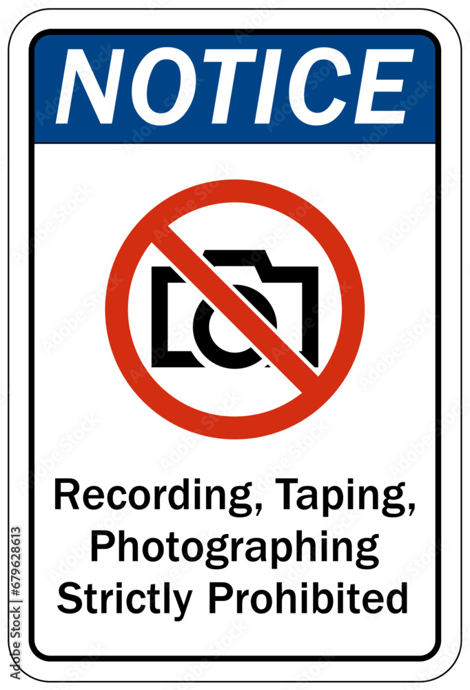 Fototapeta premium No camera allowed warning sign recording, taping, photographing strictly prohibited