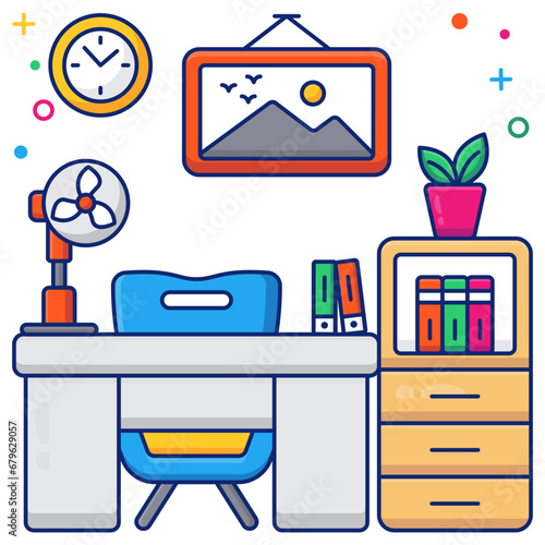 A colored design icon of workroom 

