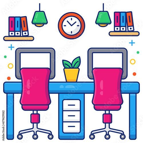 A linear design icon of employees desk 

