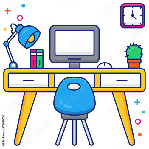 Vector design of computer table, linear icon 

