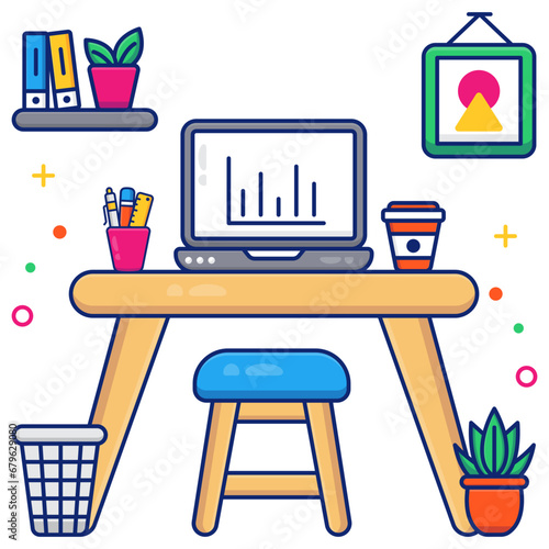 A linear icon design of workspace 

