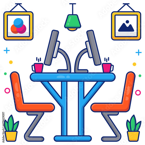 A linear design icon of employees table 

