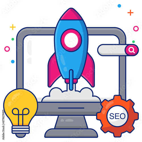        Rocket with gears, icon of startup management 

