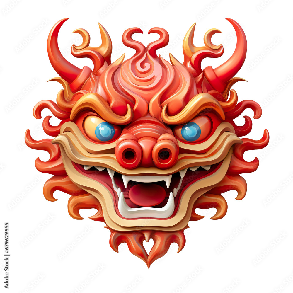 cute and playful Chinese dragon with mouth clipart, in the style of light red and bronze  Khmer art isolated PNG