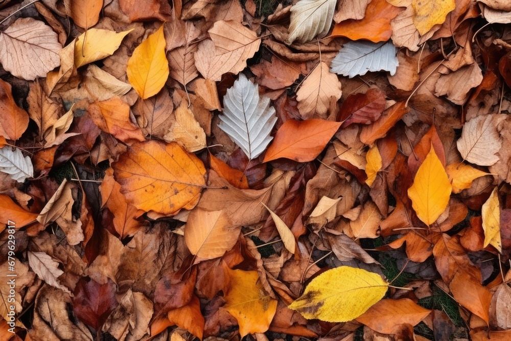 overhead shot of freshly fallen autumn leaves