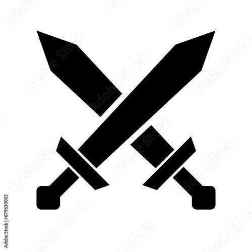 Battle silhouette icon. Crossed swords silhouette icon. Duel. Vector.