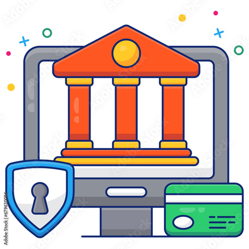 Dollar coin inside monitor, icon of secure online banking

