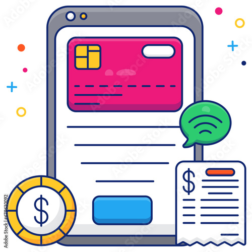     Card inside smartphone, icon of mobile card payment 

