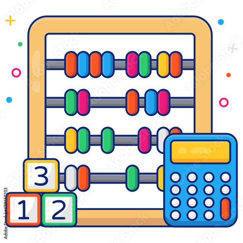     A frame of counting beads with cruncher, icon of calculation 

