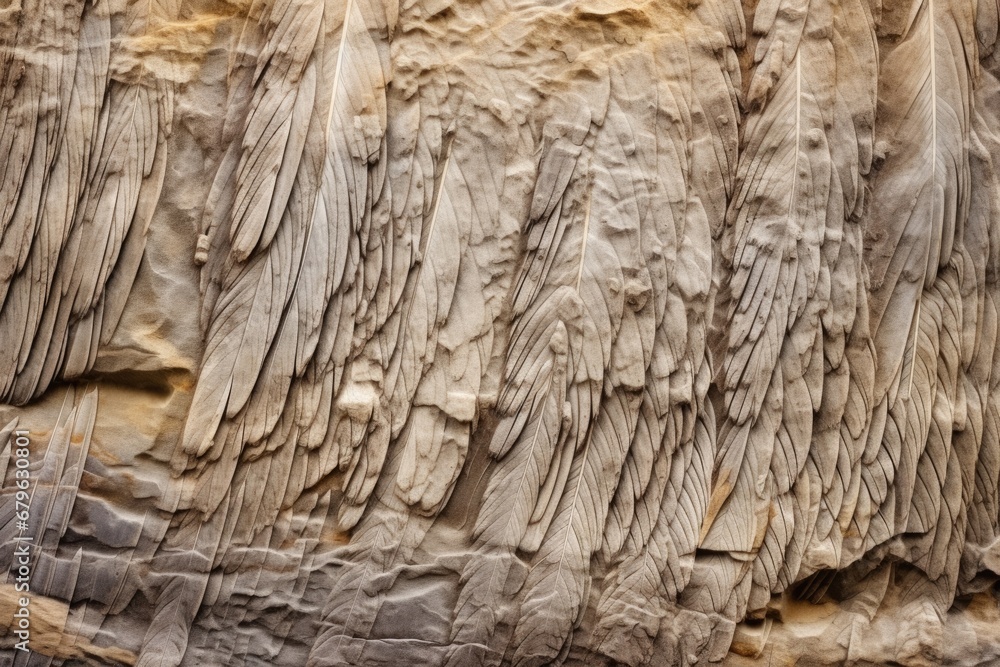 close-up of fossilized bird feathers in stone close-up of fossilized bird feathers in stone
