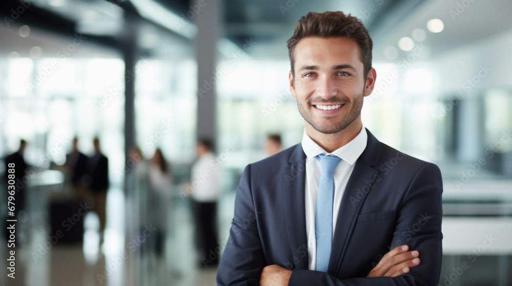 Smiling businessman in modern office. Smiling businessman in modern office.