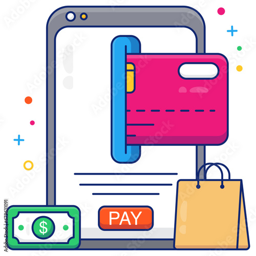 Mobile card payment icon in trendy vector design