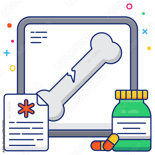 A flat design icon of broken bone 

