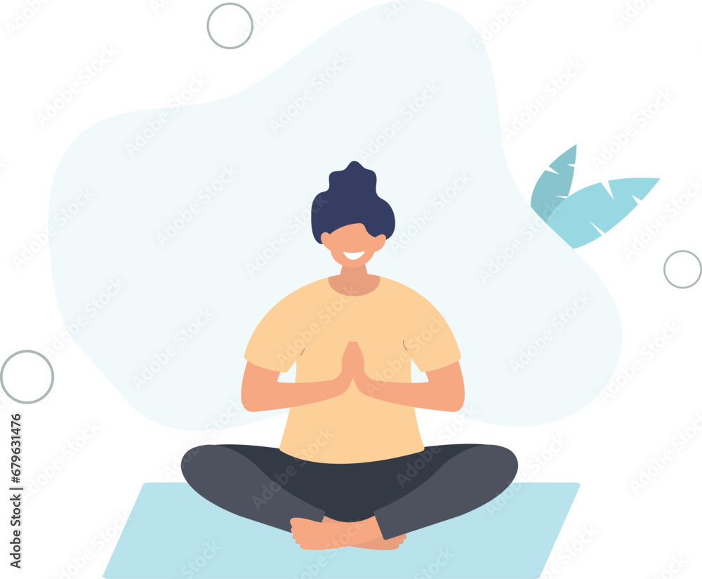 Yoga class.woman practicing yoga.flat vector illustration.
