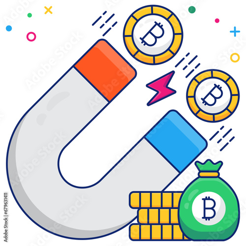 A flat design icon of attract bitcoin  


