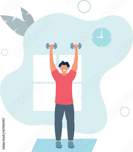 Stay home concept. man doing exercise.flat vector illustration.