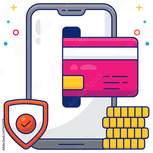     Card inside smartphone, icon of mobile card payment 

