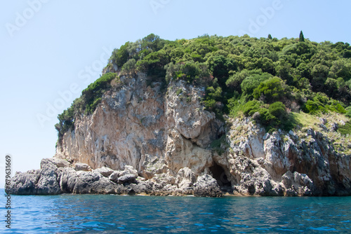 Cliffs with green in the mediterranean sea, Corfu