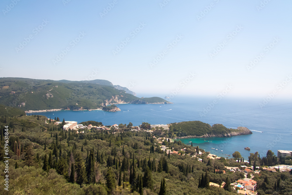 Panoramic view on Mediterranean Sea with forest, Corfu