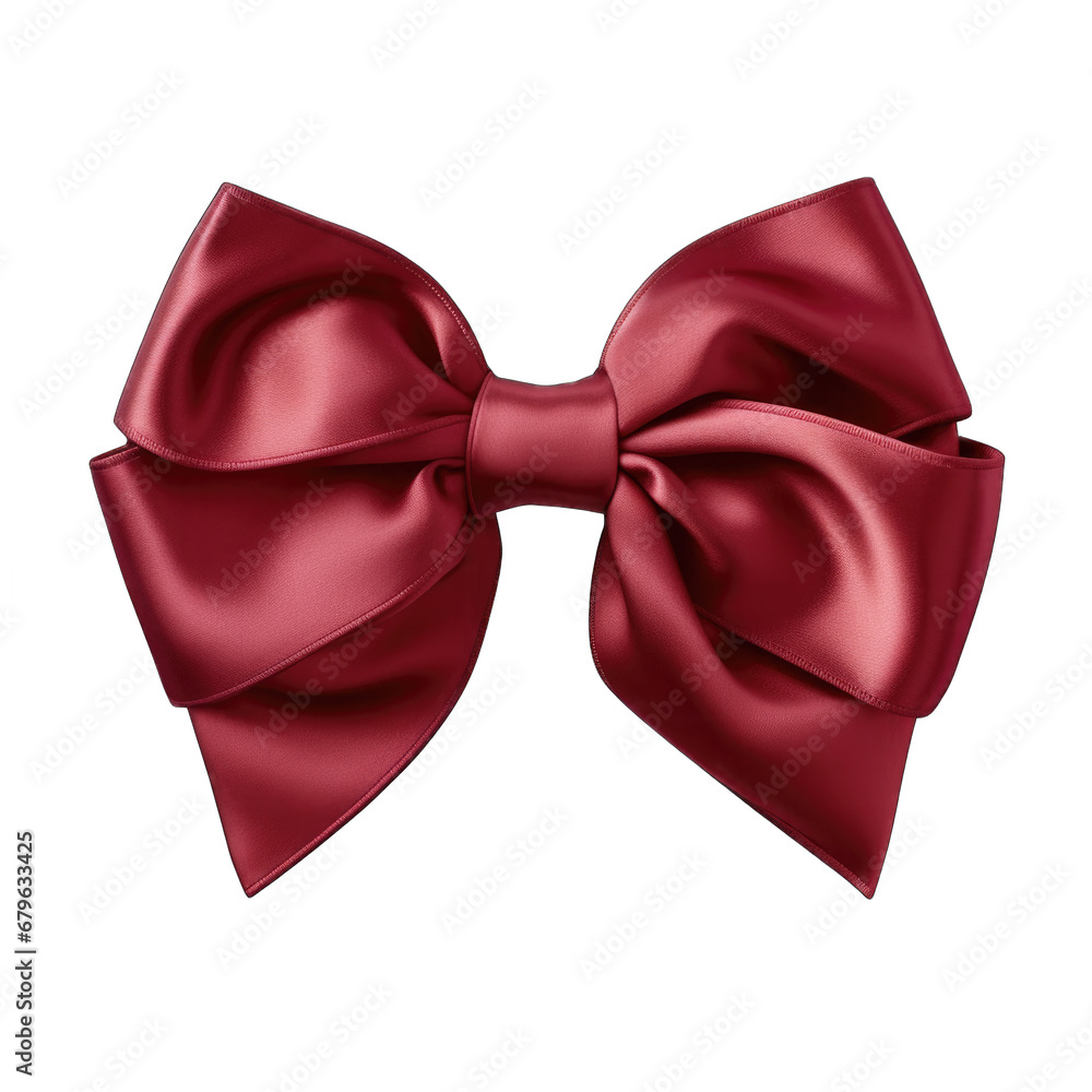 Burgundy silk ribbon and bow isolated on transparent background