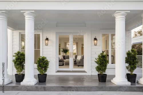 focus on a home entranceware flanked by white, tall columns