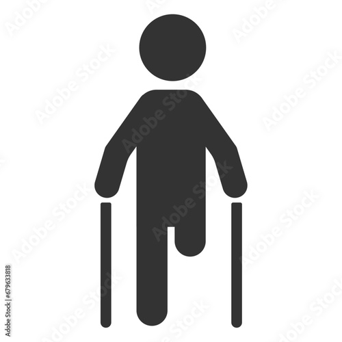 Man without leg on crutches. Vector icon