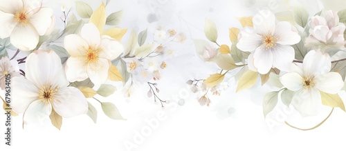 Elegant white flower with watercolor background and invitation wedding card, AI generated