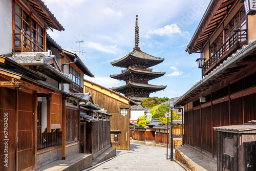 Historical old town of Kyoto with Yasaka Pagoda and Hokan-ji Temple in Japan photo