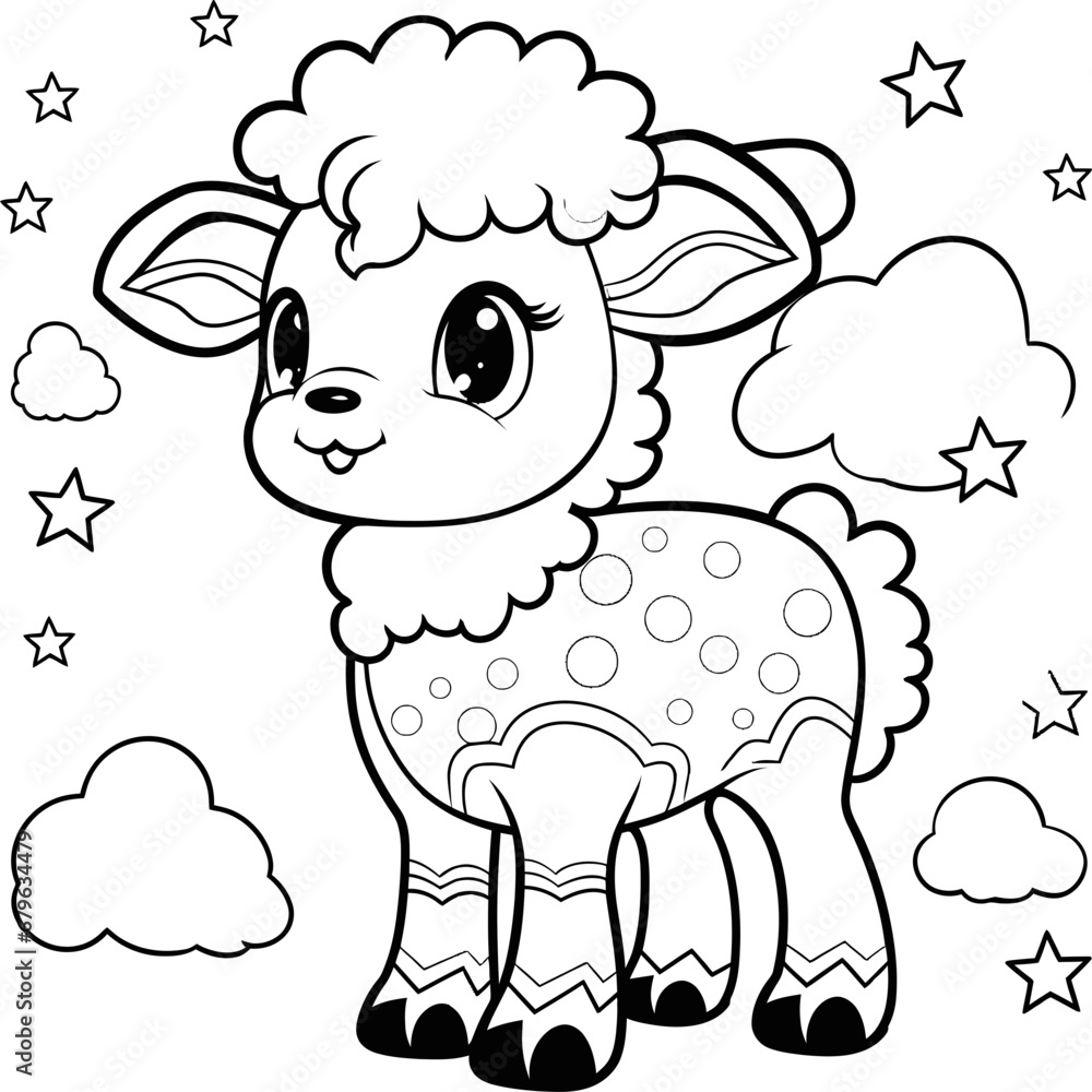 Sheep cute animal black and white coloring page Sheep cute animal black and white coloring page