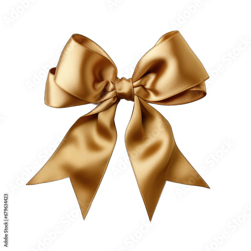 Antique gold silk ribbon with bow isolated on transparent background