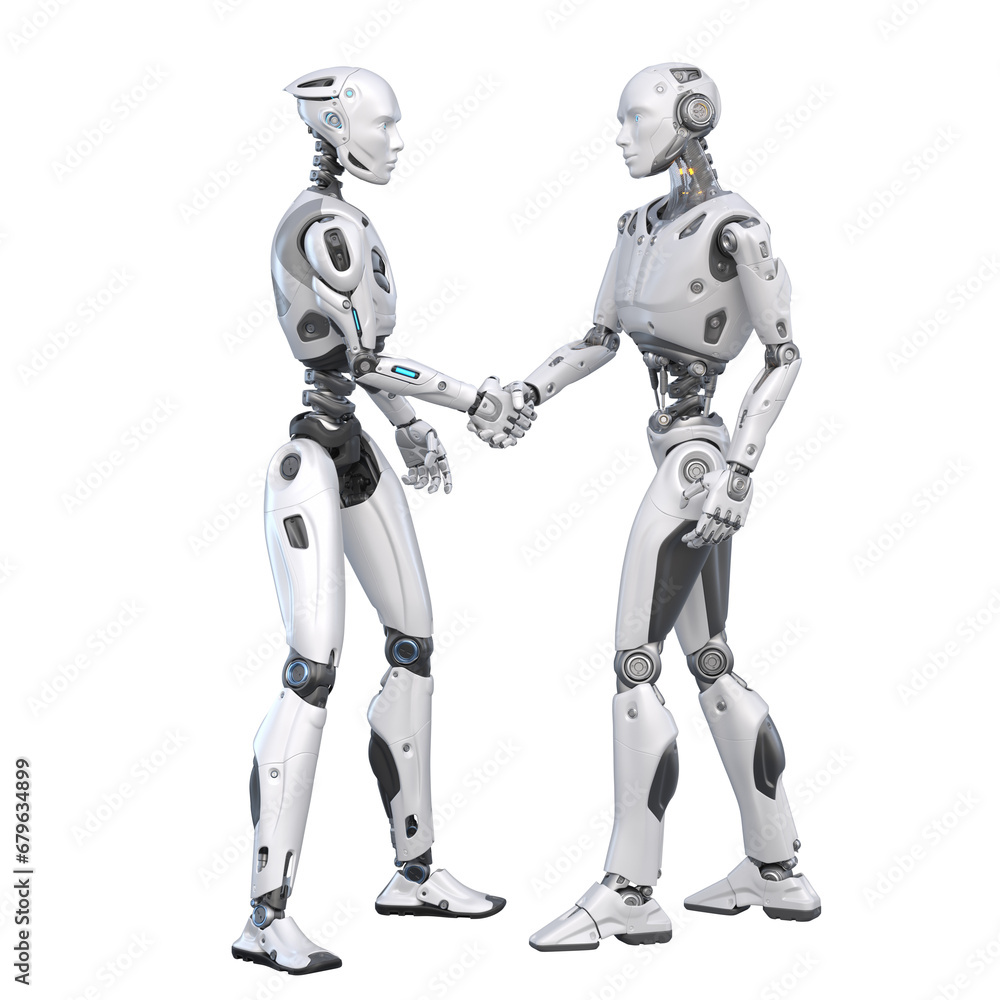 Humanoid robots hand shaking with each other