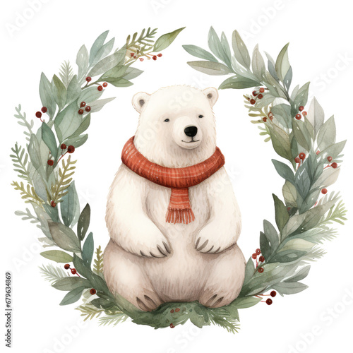 Polar Bear in Christmas Wonderland | Festive Wildlife Art Adorable Christmas Polar Bear | Winter Wildlife Celebration Holiday Joy: Polar Bear in a Christmas Snowscape