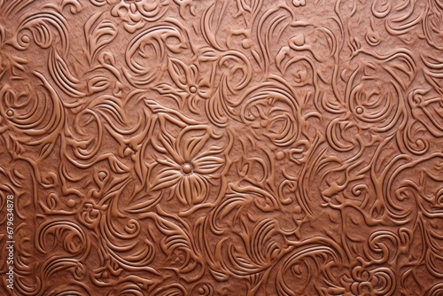 close-up of the embossed design on leather book cover