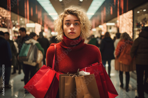 Young woman shopping on Black Friday