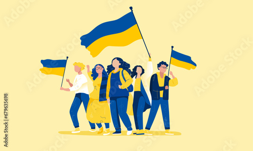 Love Ukraine concept. Memorial day Ukraine. Crowd with flag. Peoples protest, revolution, strike and demonstration. Waving Flag. Pray for Ukraine. Independence day of Ukraine, Flag, Constitution day