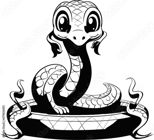 Snake Cobra animal vector photo, black and white coloring page