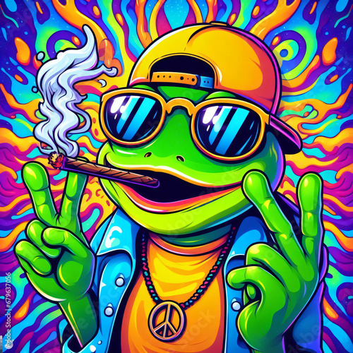 Hip frog smoking and making peace signs