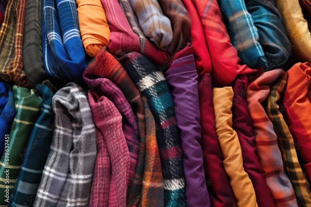plaid scarves in different hues and patterns spread on the floor plaid scarves in different hues and patterns spread on the floor