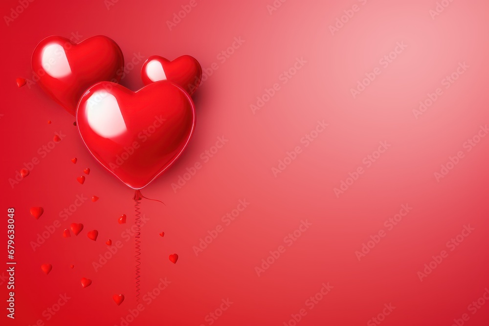 Balloons in shape of heart on red background, Valentine's day. Generative AI