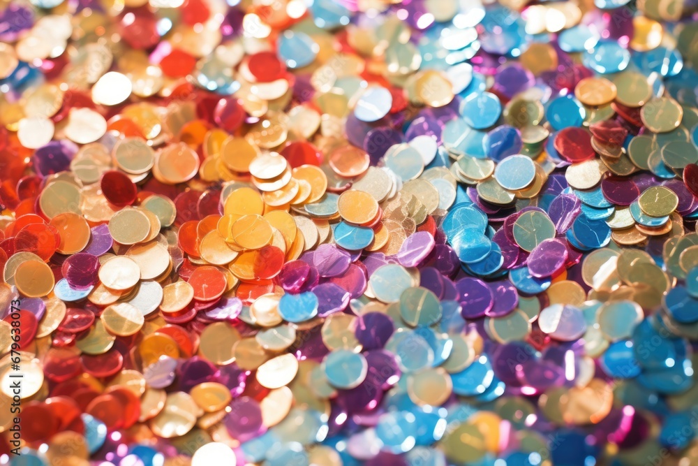rainbow-colored sequins sparkle under natural sunlight rainbow-colored sequins sparkle under natural sunlight