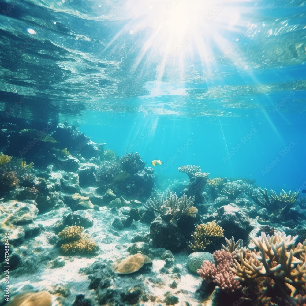 Obraz premium Underwater coral reefs. Mesmerizing ocean background