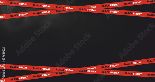 Black Friday Seasonal sale concept in modern style. Black Friday. Creative abstract concrete discount background with barrier tape.